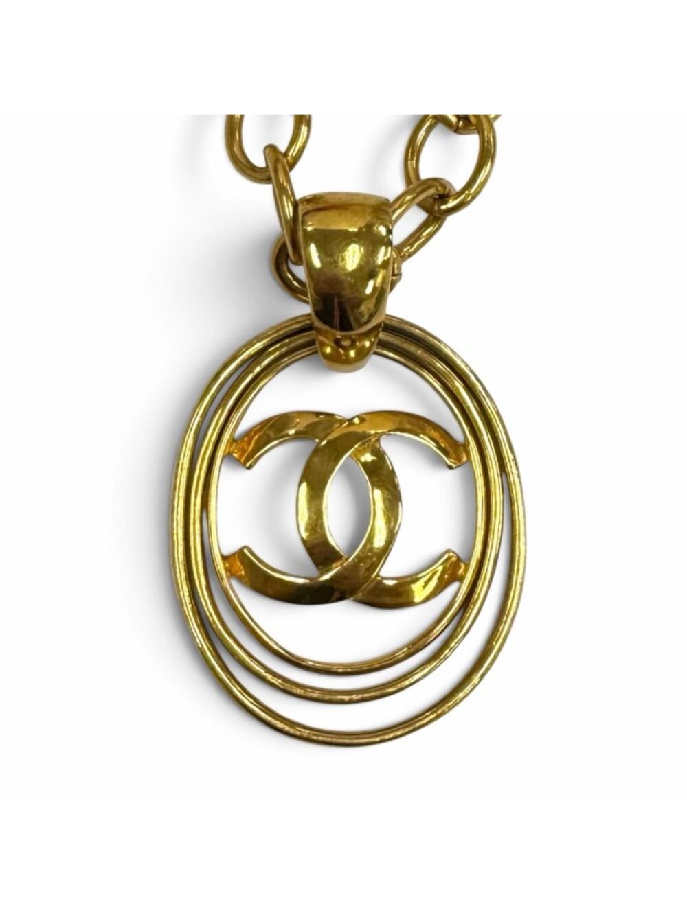 Chanel 95P Vintage CC Logo Chain Pendant Gold Necklace